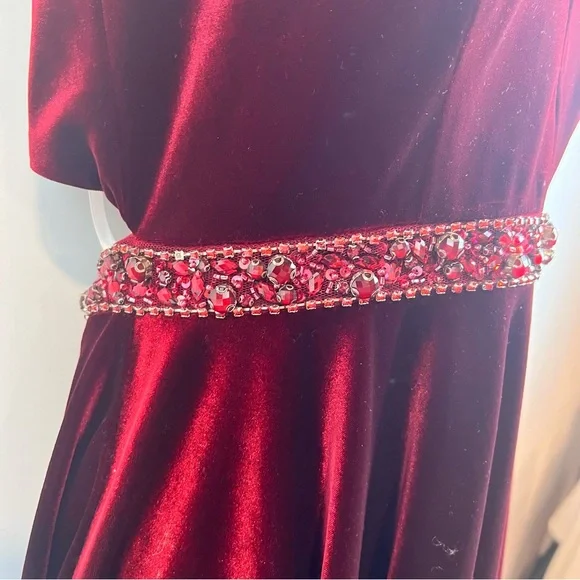 Alyce Paris Style #3712 Burgundy Velvet A-line Beaded Homecoming Formal Dress 8 - Picture 12 of 13